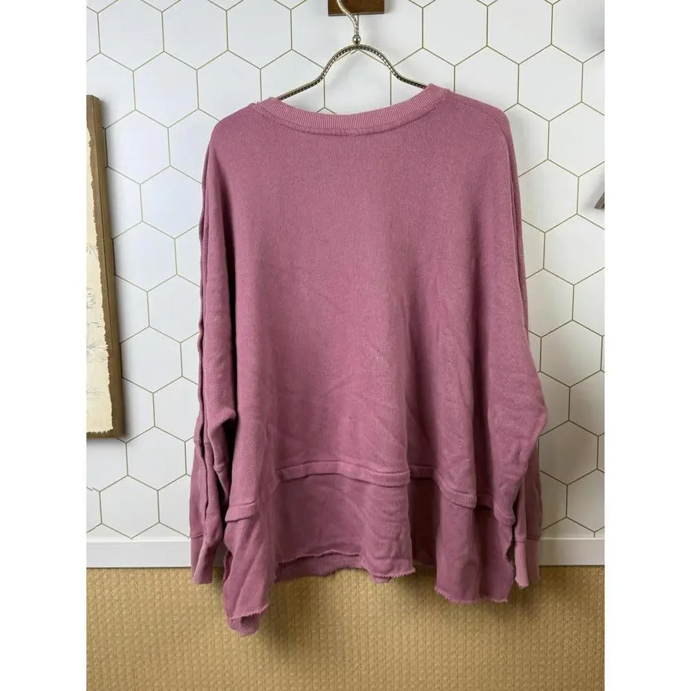 Free People French Terry Pink Oversized Single Snap Sleeve Pullover - Size - XS